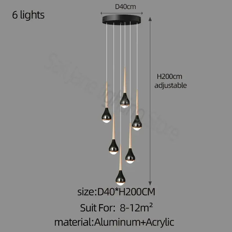 Black and gold decorbites luxe loft chandelier with six adjustable lights in Nordic modern style for living room or apartment