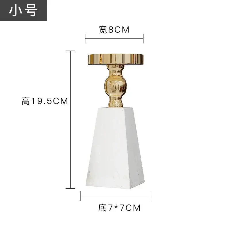 DecorBites™ luxe marble candle holder with gold-toned candlestick and white tapered marble candle base