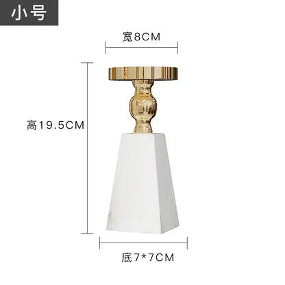 DecorBites™ luxe marble candle holder with gold-toned candlestick and white tapered marble candle base