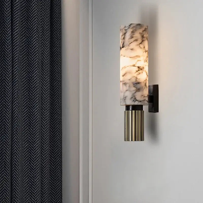 Elegant DecorBites Luxe Marble wall lamp with white gray marble glass shade fluted brass base for modern home décor