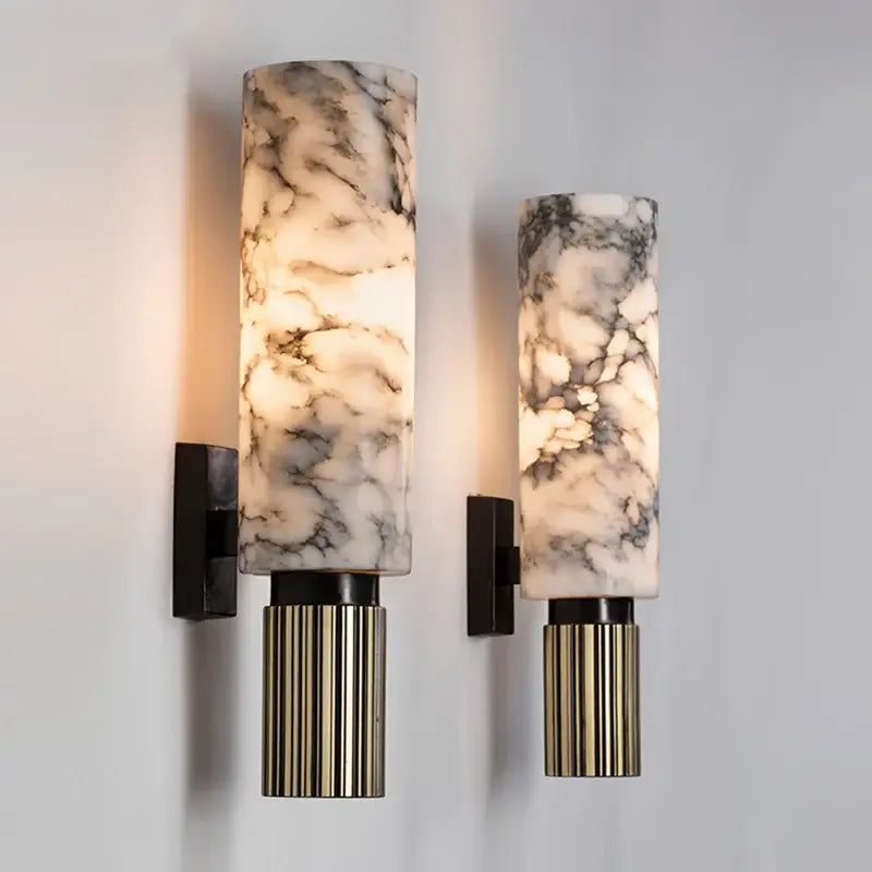 Elegant decorbites luxe marble wall lamp with white gray marble glass shades and gold fluted bases for modern decor