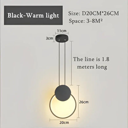 Black warm light pendant light with luxe nordic circle design featuring two circular shades on 1.8 meter cord