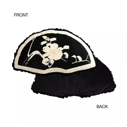 Decorbites™ luxe oriental floral decorative pillow case with black velvet and white embroidered floral design for sofa bed