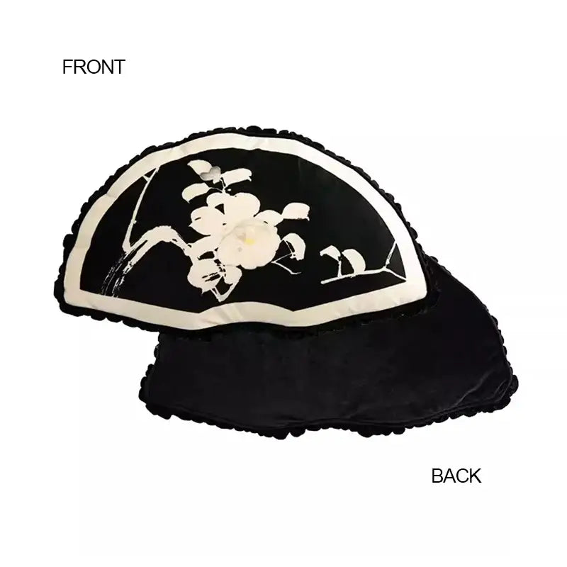 Decorbites™ luxe oriental floral decorative pillow case with black velvet and white embroidered floral design for sofa bed