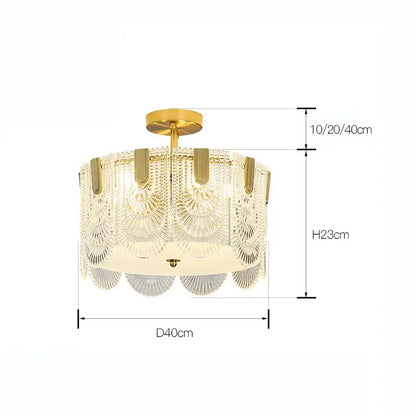 Gold-toned decorbites luxe palace ceiling chandelier with fan-shaped crystal panels and brass mounting base for elegant lighting