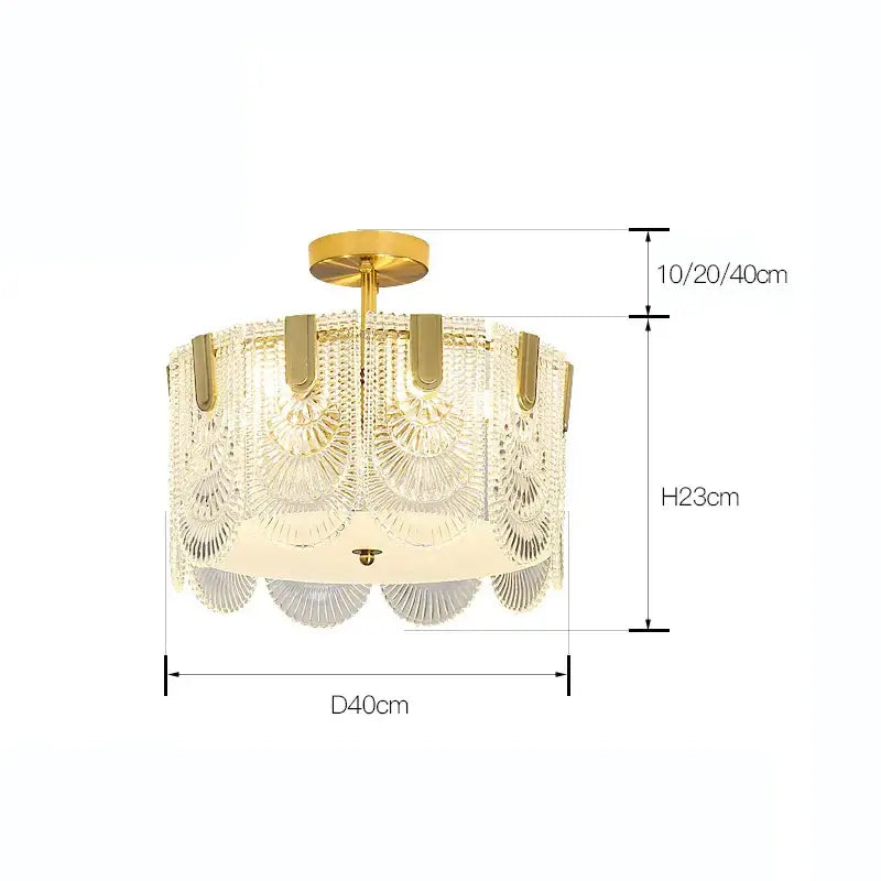 Gold-toned decorbites luxe palace ceiling chandelier with fan-shaped crystal panels and brass mounting base for elegant lighting