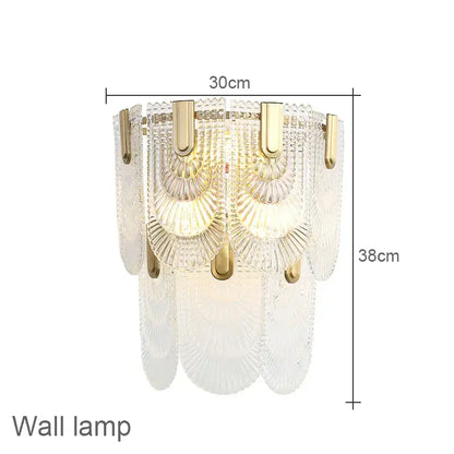 Elegant decorbites luxe palace ceiling chandelier with cascading clear glass panels and gold-tone metal frame fan cutouts