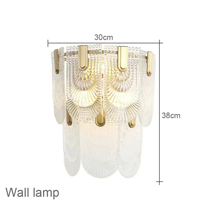 Elegant decorbites luxe palace ceiling chandelier with cascading clear glass panels and gold-tone metal frame fan cutouts