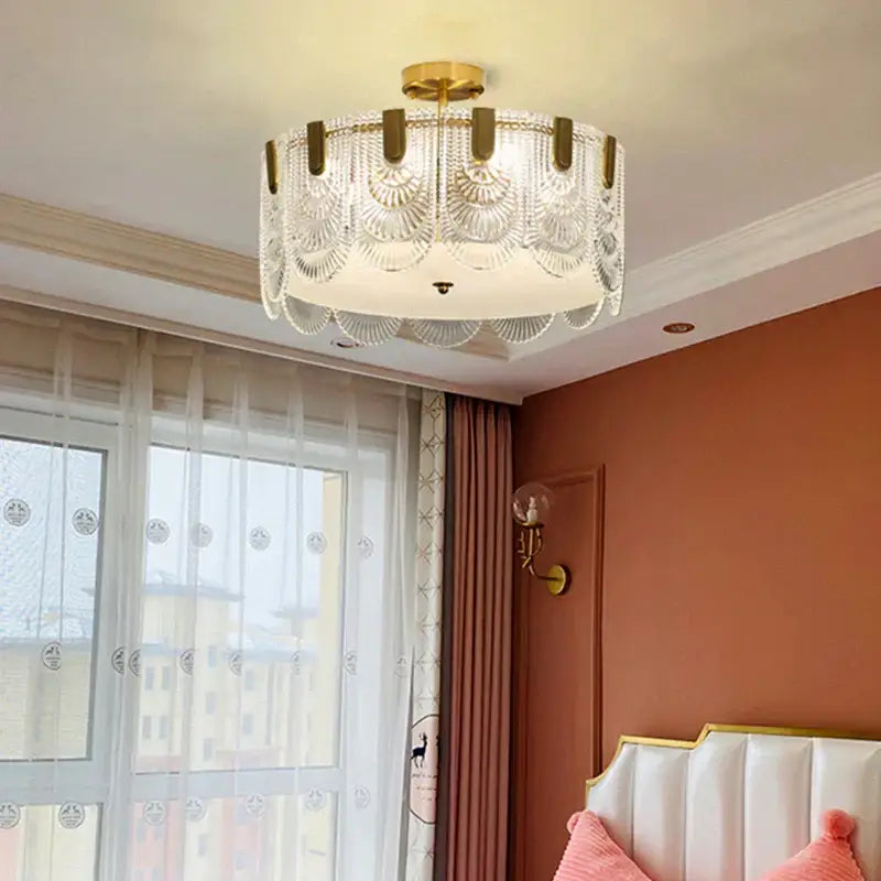 DecorBites Luxe Palace ceiling chandelier with gold metal frame and intricate crystal embellishments for elegant lighting
