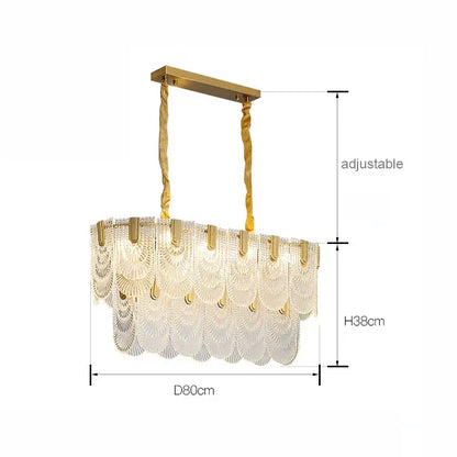 Gold-toned decorbites luxe palace ceiling chandelier with cascading glass fan-shaped shades and twisted fabric cords