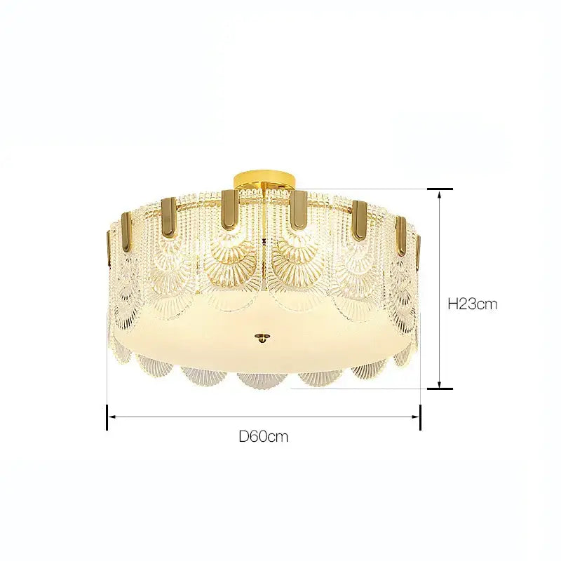 Gold-toned decorbites luxe palace ceiling chandelier with scalloped crystal glass panels and cream diffuser for elegant lighting