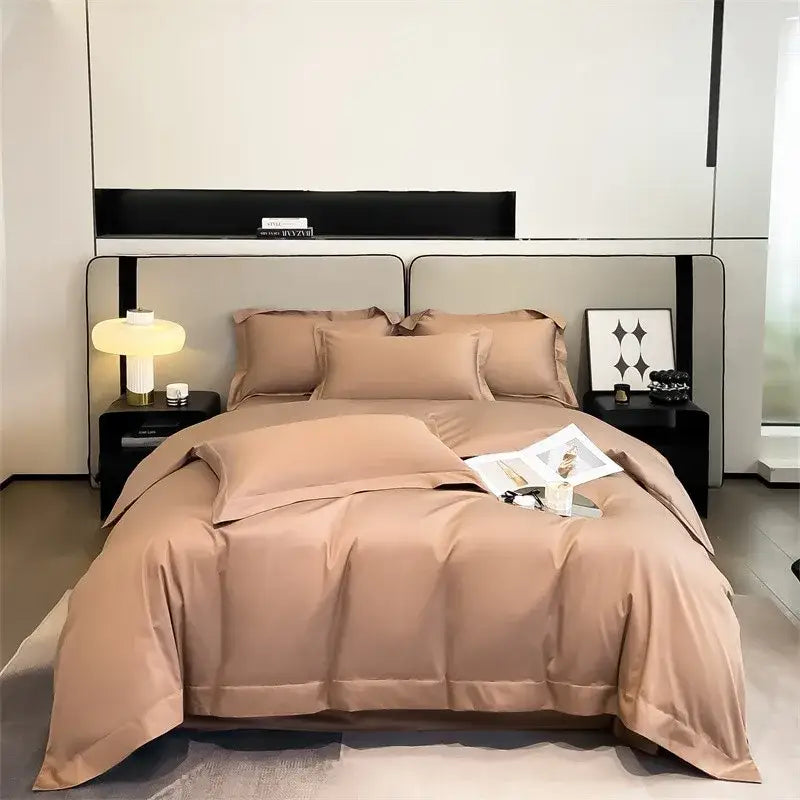Beige satin decorbites™ luxurious 1000tc egyptian cotton bedding set with duvet cover fitted sheet and matching pillows