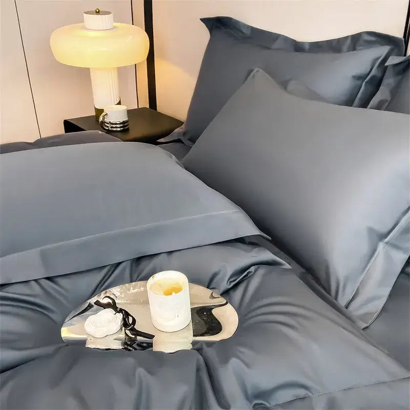 Decorbites™ luxurious 1000tc egyptian cotton dark gray satin bedding set with duvet cover fitted sheet and smooth edges