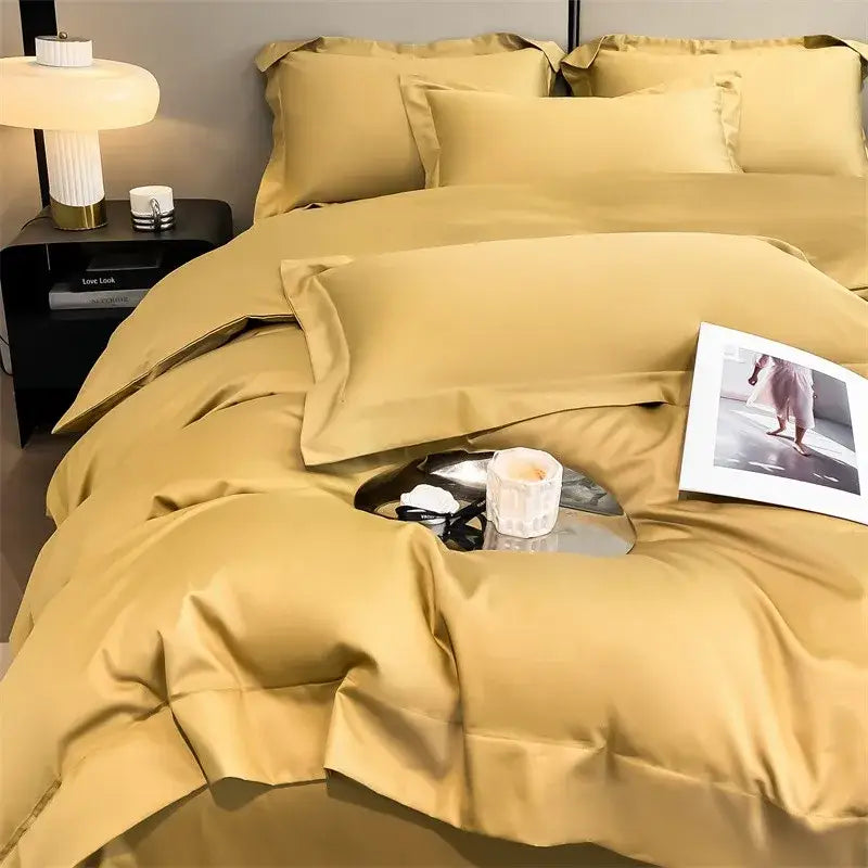 Golden satin decorbites™ luxurious 1000tc egyptian cotton duvet cover set with smooth texture and matching fitted sheet