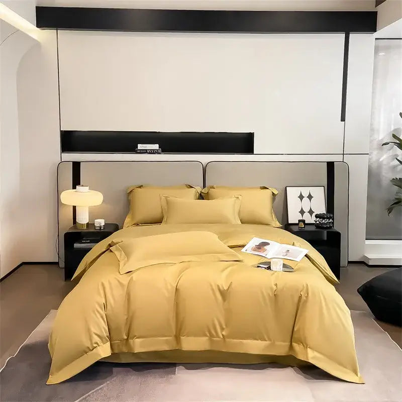 Golden satin decorbites™ luxurious 1000tc egyptian cotton bedding set with duvet cover fitted sheet and matching pillows