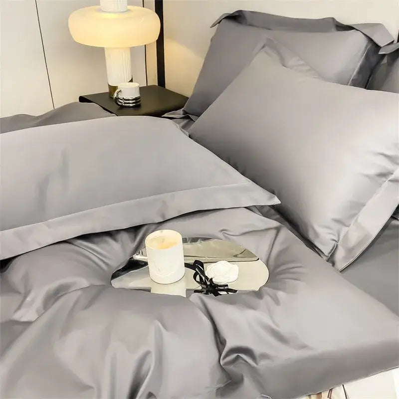 Gray satin pillowcases with smooth glossy finish from decorbites™ luxurious 1000tc egyptian cotton bedding set including duvet cover and fitted sheet