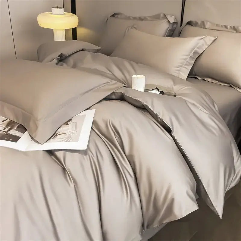 Decorbites™ luxurious gray satin duvet cover and pillowcases with 1000tc egyptian cotton and smooth glossy finish