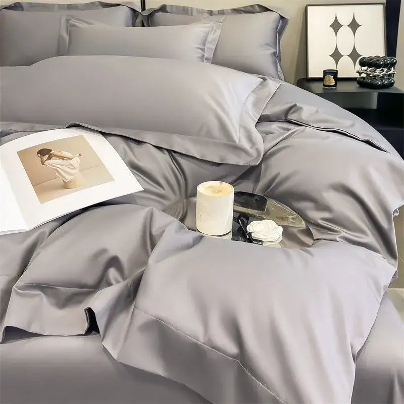 Gray satin decorbites™ luxurious 1000tc egyptian cotton bedding set with smooth glossy finish includes duvet cover fitted sheet