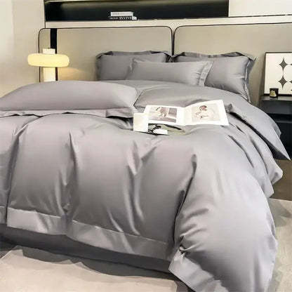 Decorbites™ luxurious 1000tc egyptian cotton gray satin duvet cover set with smooth texture and stitched detailing