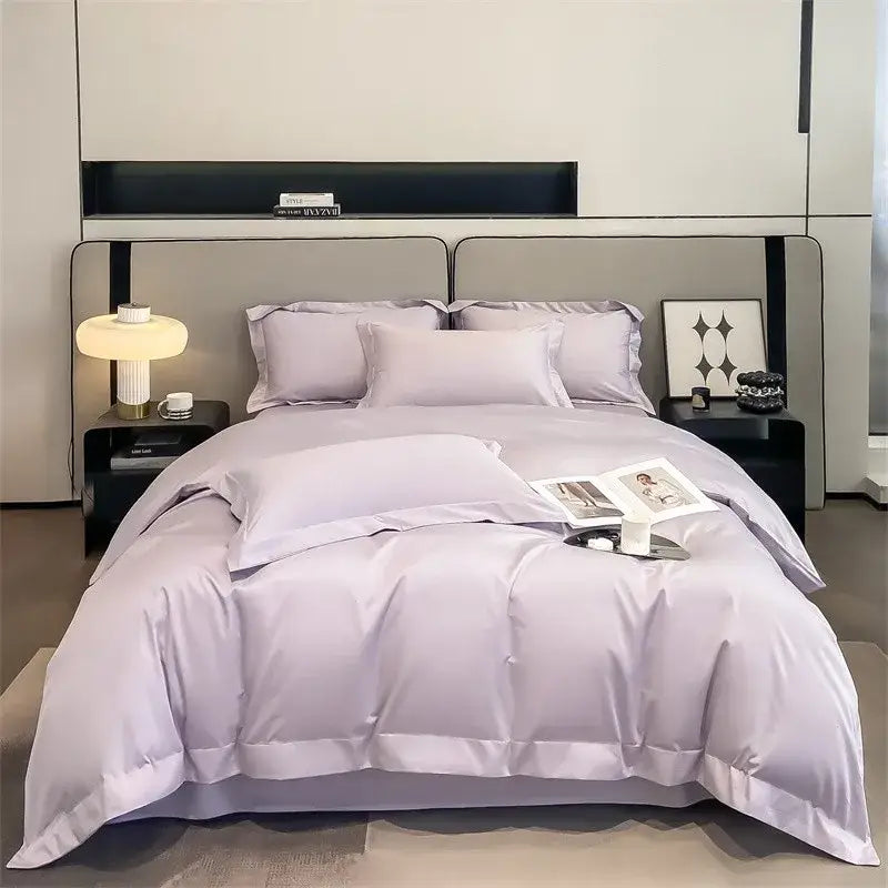Lavender satin duvet cover and fitted sheet from decorbites™ luxurious 1000tc egyptian cotton bedding set with smooth finish