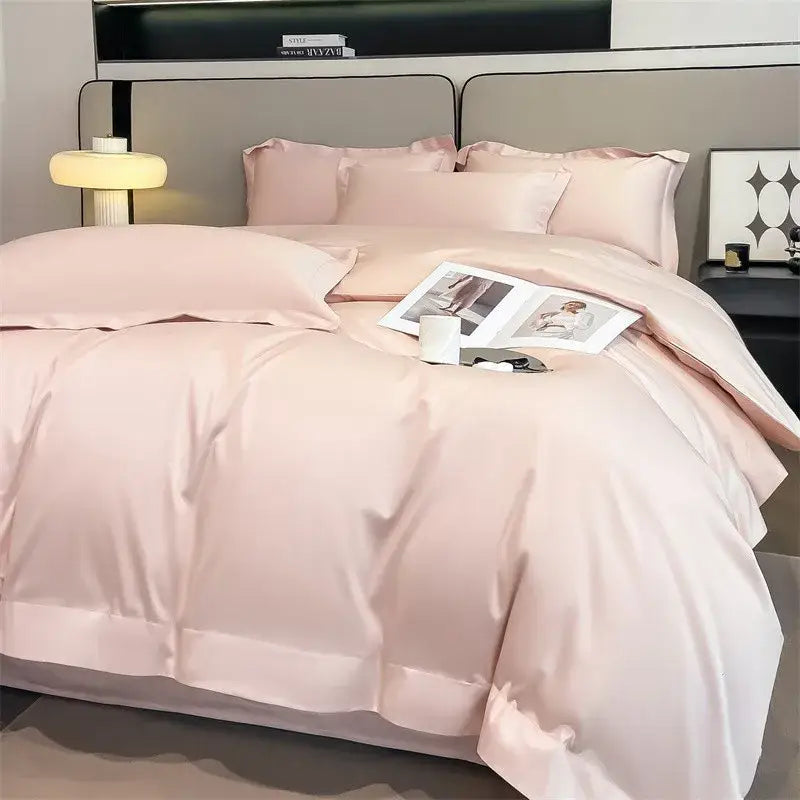 Pink satin duvet cover set with matching pillows from decorbites™ luxurious 1000tc egyptian cotton bedding set