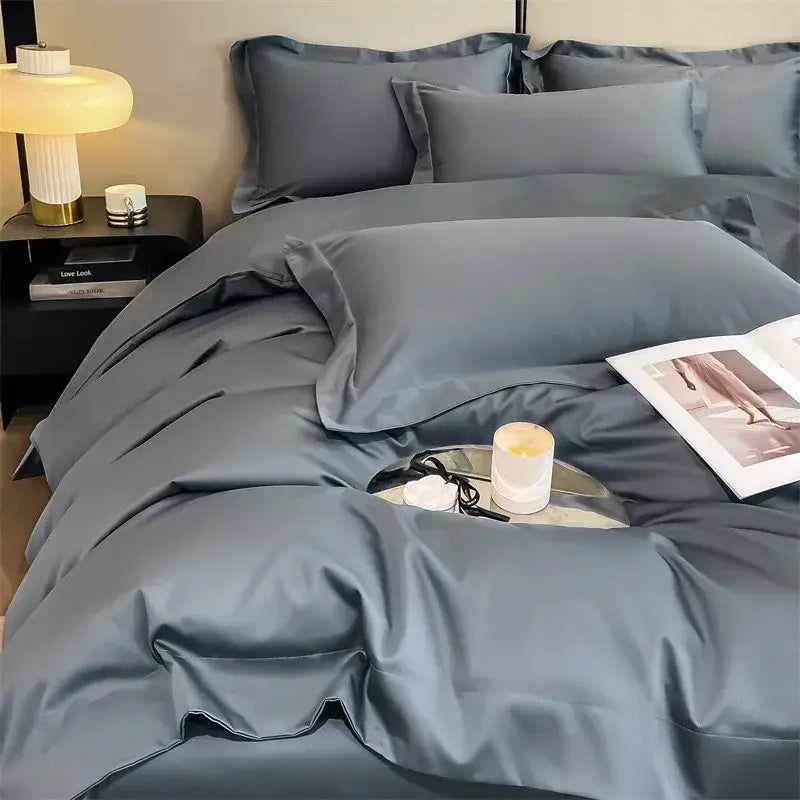 Satin gray decorbites™ luxurious 1000tc egyptian cotton bedding set with smooth duvet cover and fitted sheet