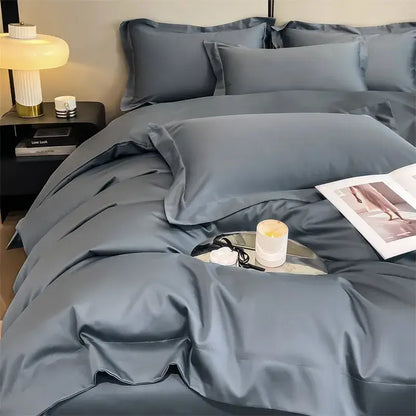 Decorbites™ luxurious 1000tc egyptian cotton satin gray bedding set with smooth texture includes duvet cover and fitted sheet