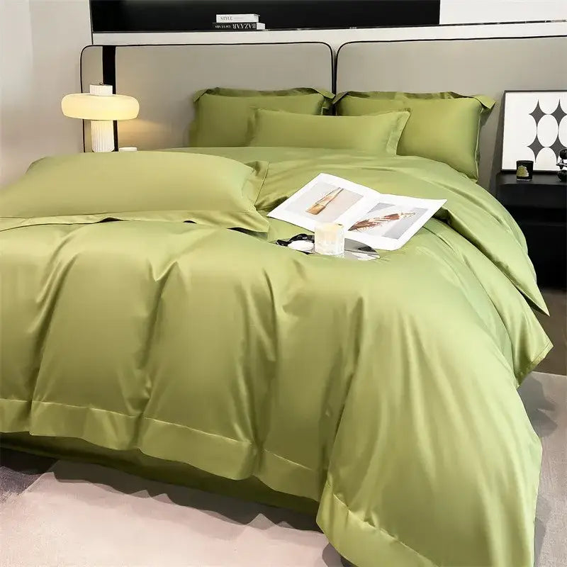 Satin green decorbites™ luxurious 1000tc egyptian cotton bedding set with duvet cover fitted sheet and folded duvet