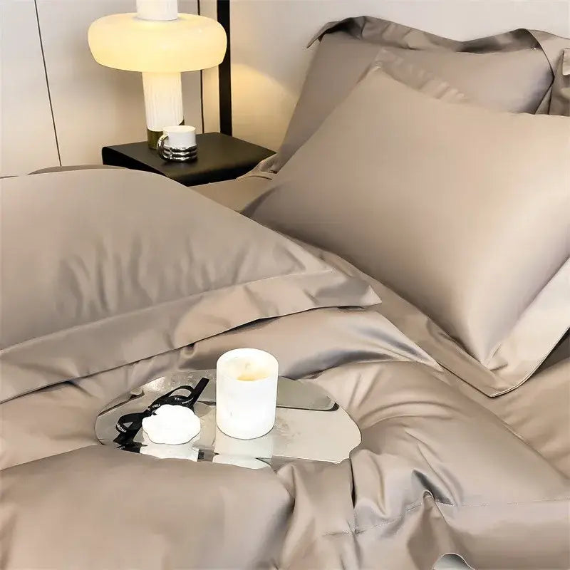 Silk-gray satin pillowcases with smooth lustrous finish from decorbites™ luxurious 1000tc egyptian cotton bedding set with duvet cover