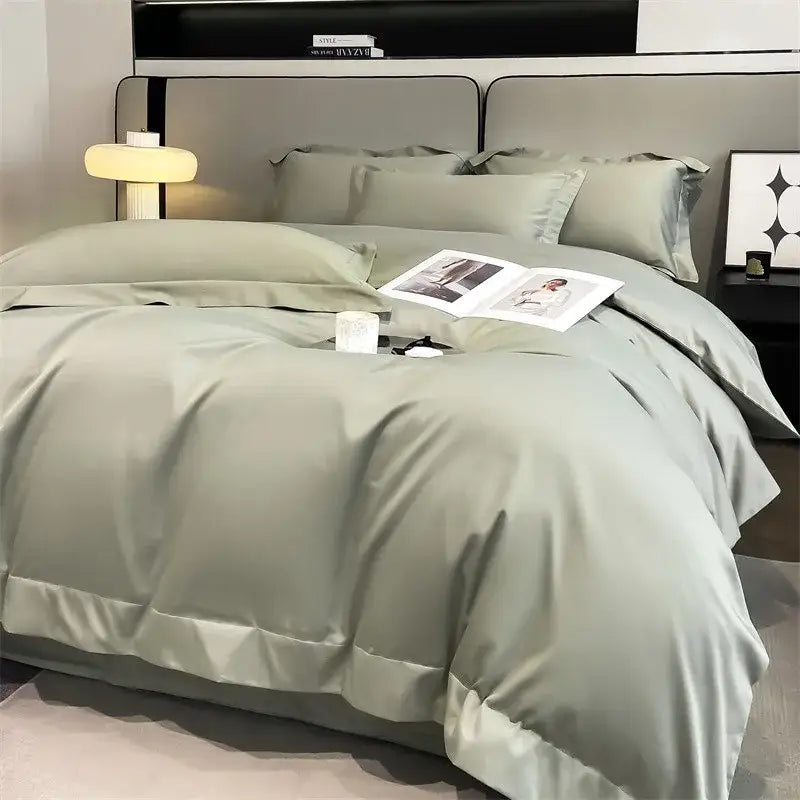 Silk-like sage green duvet cover with subtle sheen and elegant stitched detailing from decorbites™ 1000tc egyptian cotton set