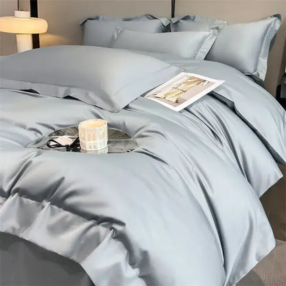Decorbites™ luxurious 1000tc egyptian cotton light blue satin duvet cover set with fitted sheet and matching pillows