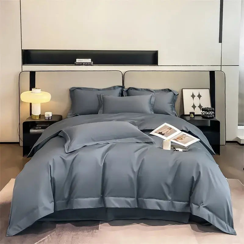 Decorbites™ luxurious slate blue satin duvet cover set with glossy finish made from 1000tc egyptian cotton