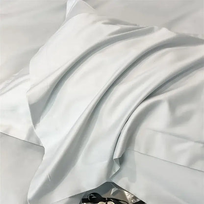 A smooth white satin pillowcase with subtle sheen from the decorbites luxurious 1000TC egyptian cotton duvet cover set