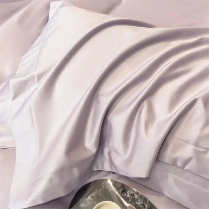 A soft lavender satin pillowcase with a smooth finish from the decorbites luxurious 1000tc egyptian cotton bedding set including duvet cover and fitted sheet