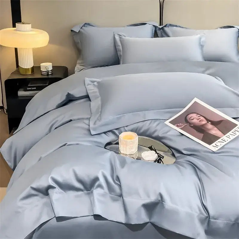 Decorbites™ luxurious 1000tc egyptian cotton bedding set in soft light blue includes duvet cover and fitted sheet