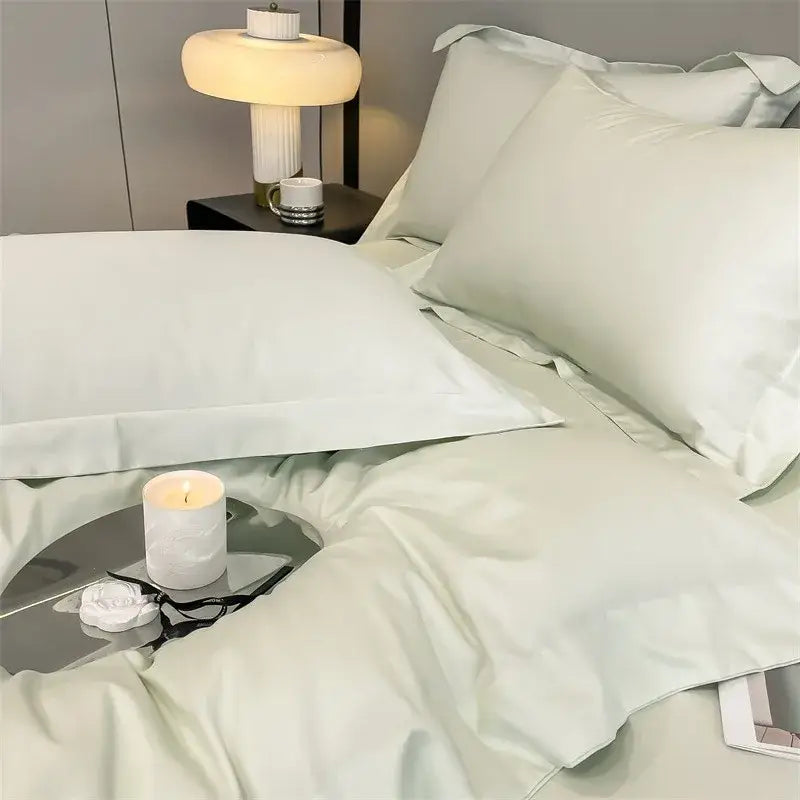 Decorbites luxurious 1000tc egyptian cotton bedding set with soft pale green duvet cover and fitted sheet