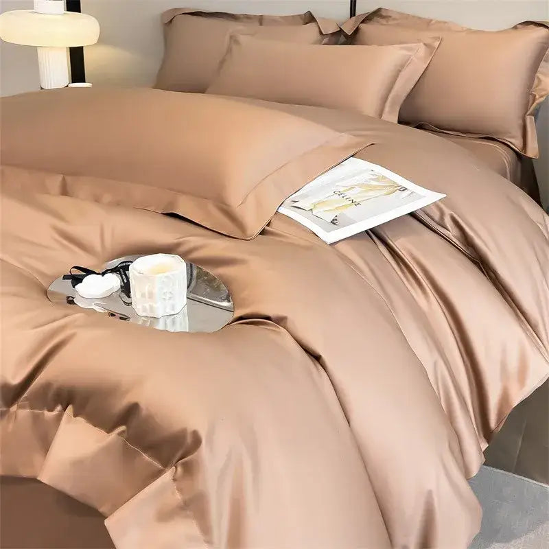 Decorbites™ luxurious 1000tc egyptian cotton taupe satin duvet cover set with matching fitted sheet and pillowcases