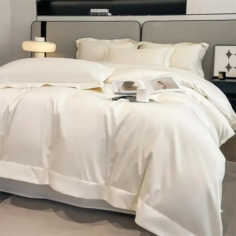 White satin duvet cover from decorbites™ luxurious 1000tc egyptian cotton bedding set with smooth glossy finish and stitched edges