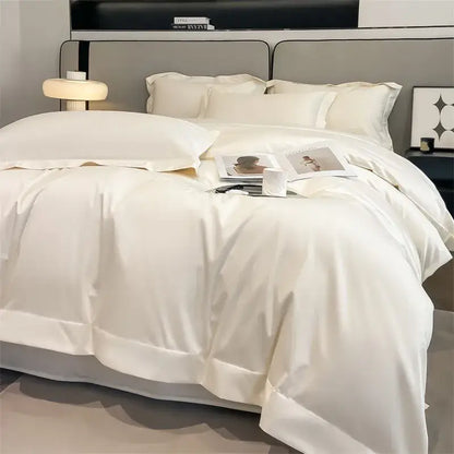 Decorbites™ luxurious 1000tc egyptian cotton white satin duvet cover with smooth glossy finish and neatly stitched edges