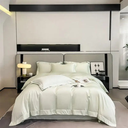 Decorbites™ luxurious 1000TC egyptian cotton duvet cover set in white satin with smooth glossy finish and elegant stitching
