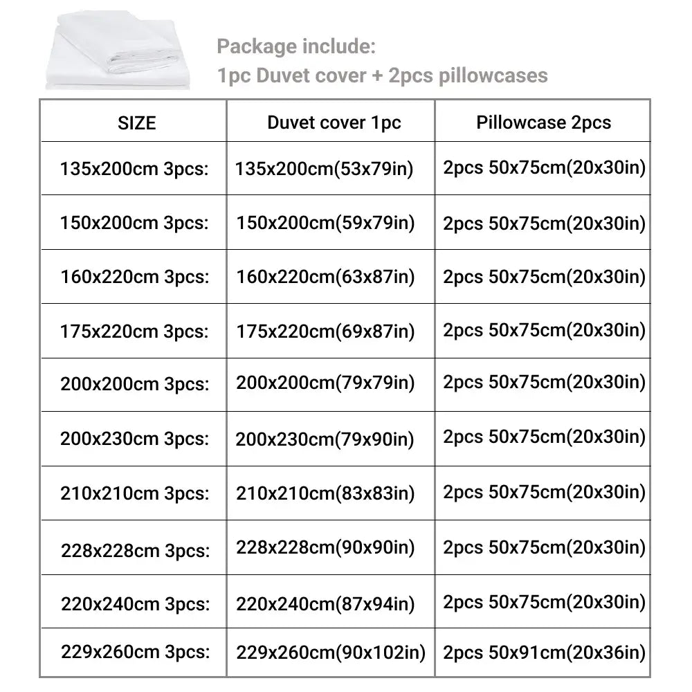 Decorbites™ luxurious white cotton duvet cover set with two matching pillowcases in a neatly folded stack