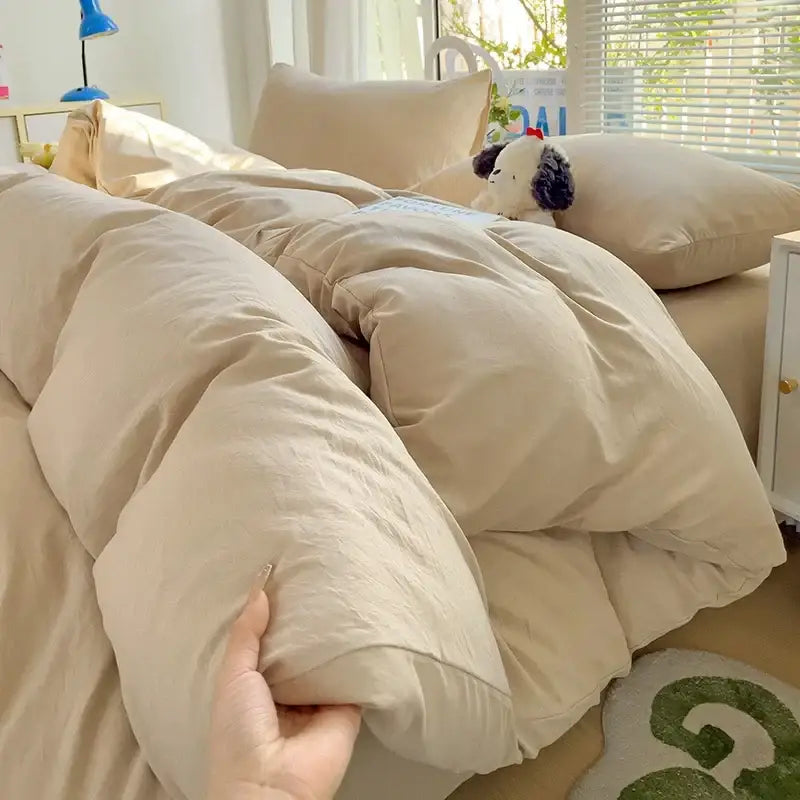 Beige plush quilted comforter with soft texture and subtle stitching from decorbites™ luxurious cotton bedding set