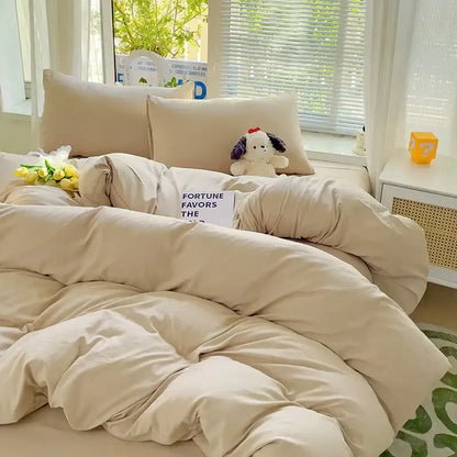 DecorBites™ luxurious beige plush quilted cotton bedding set with soft fabric and cozy slightly rumpled texture