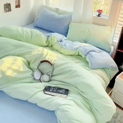 Pastel green and light blue gradient 4-piece cotton bedding set from decorbites with soft plush fabric