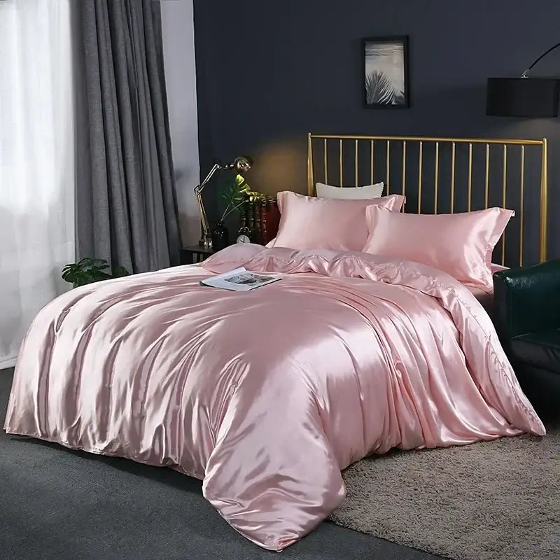 DecorBites™ luxurious bedding set with pink satin duvet cover and matching pcs suitable for elegant bed sheet styling