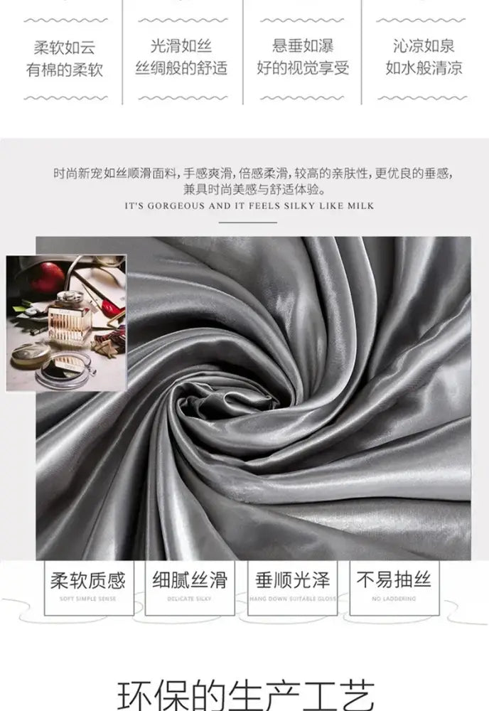 Silky silver satin bed sheet and duvet cover pcs suitable with smooth lustrous finish in decorbites luxurious bedding set