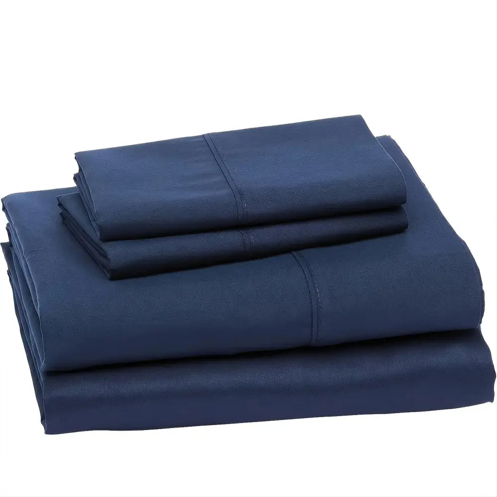 Deep navy blue cotton sheet set with matching stitching from decorbites™ luxurious cooling sheet set for breathable comfort