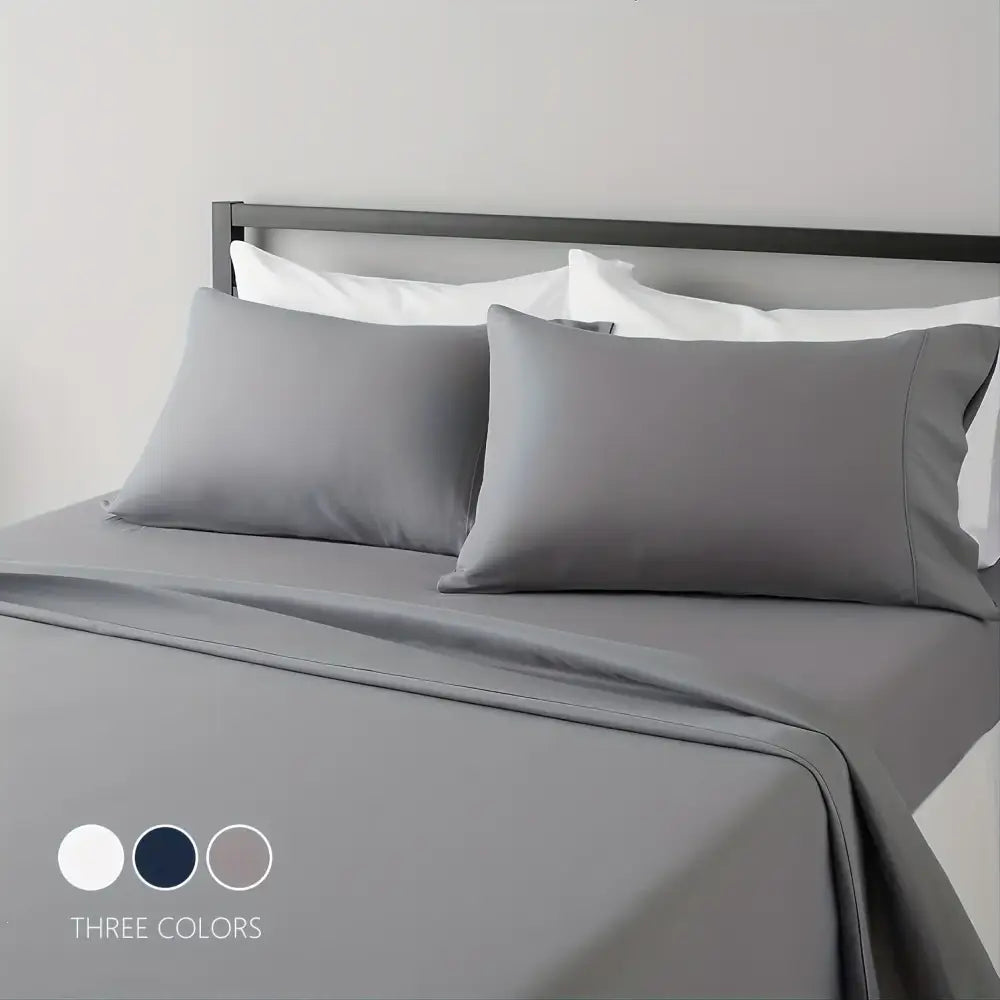 Gray satin pillowcases and matching sheet set from decorbites™ luxurious cooling sheet set soft breathable material