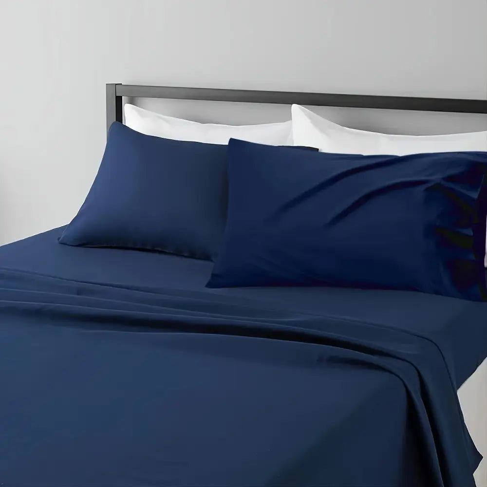 Navy blue satin sheet set with matching pillowcases from decorbites™ luxurious cooling sheet set soft breathable material