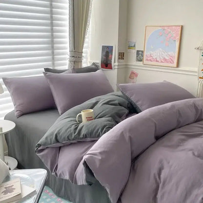 Purple and gray decorbites cotton bedding set with soft plush fabric for single and couple beds including duvet cover